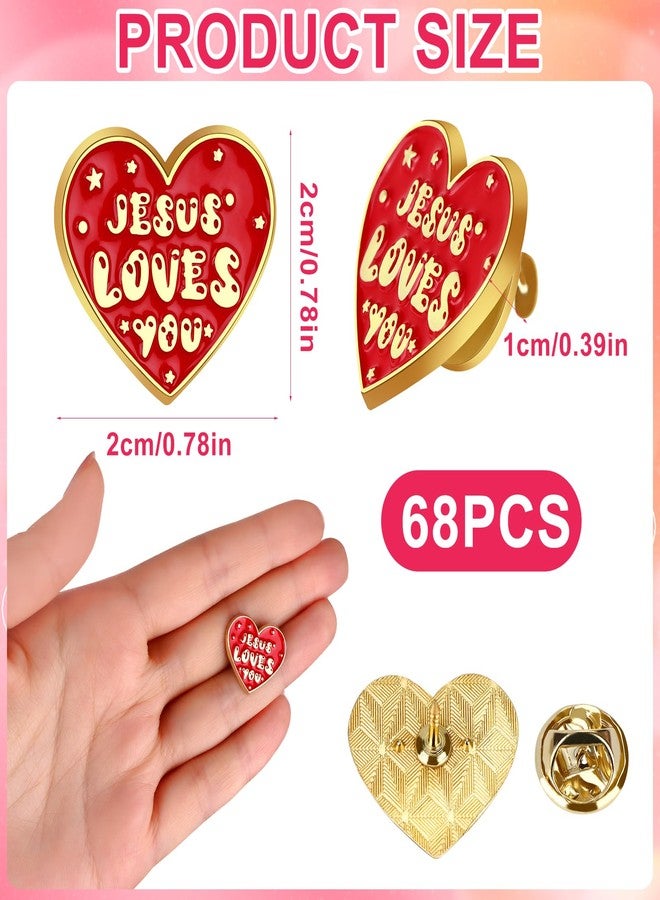 Furbeko 68 Pcs Religious Jesus Pins Bulk Christian Favors Jesus Loves You Lapel Brooch Red Heart Pins Badge for Clergy Appreciation Gift Church Sunday School Christmas Easter Favor - Image 2